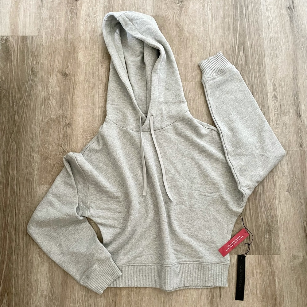 NWT Carbon38 grey French terry cropped hoodie S